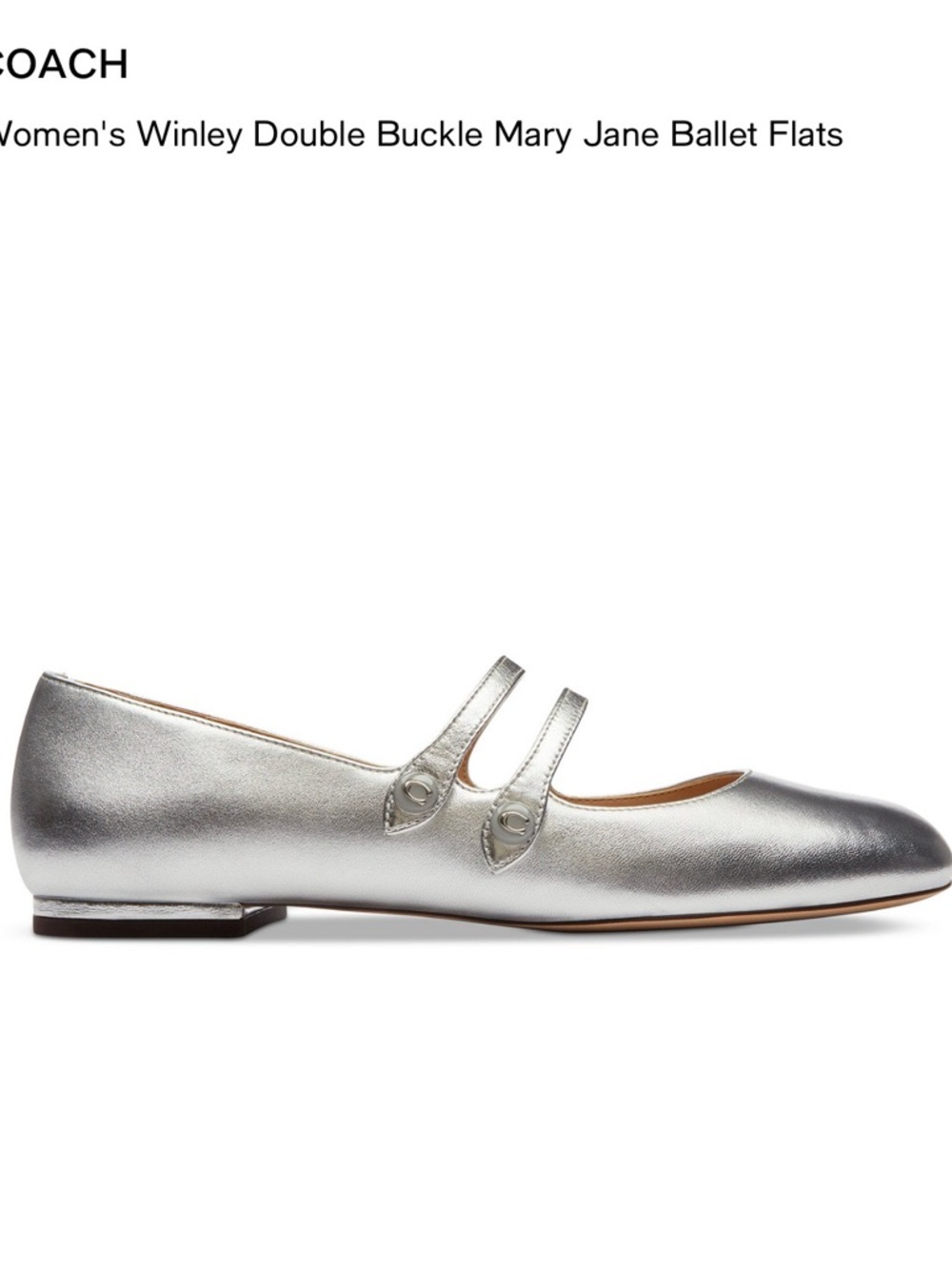 Coach Metallic Silver Double-Strap Mary Jane Flats - Picture 3 of 5